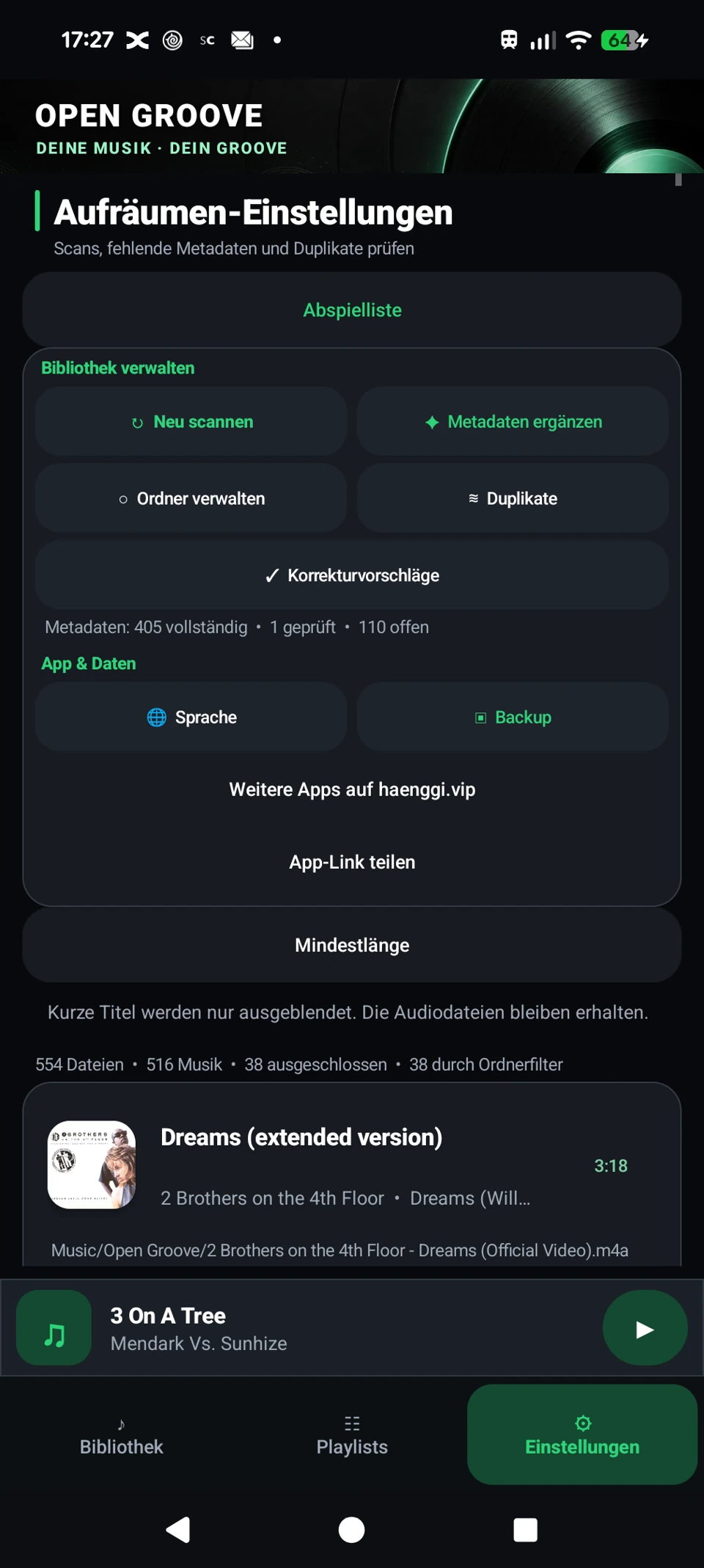 Android: Aufräumen-Einstellungen.