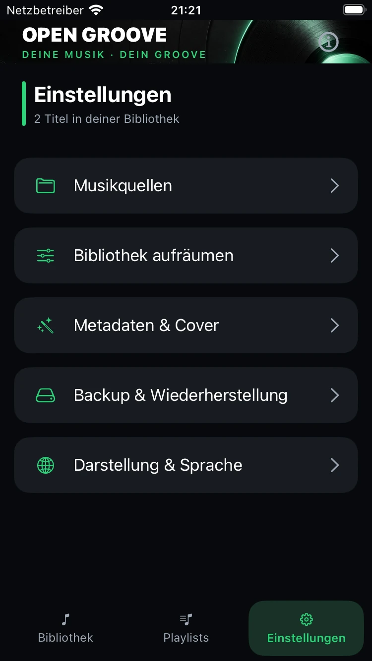 iPhone: Die fünf Einstellungsbereiche.