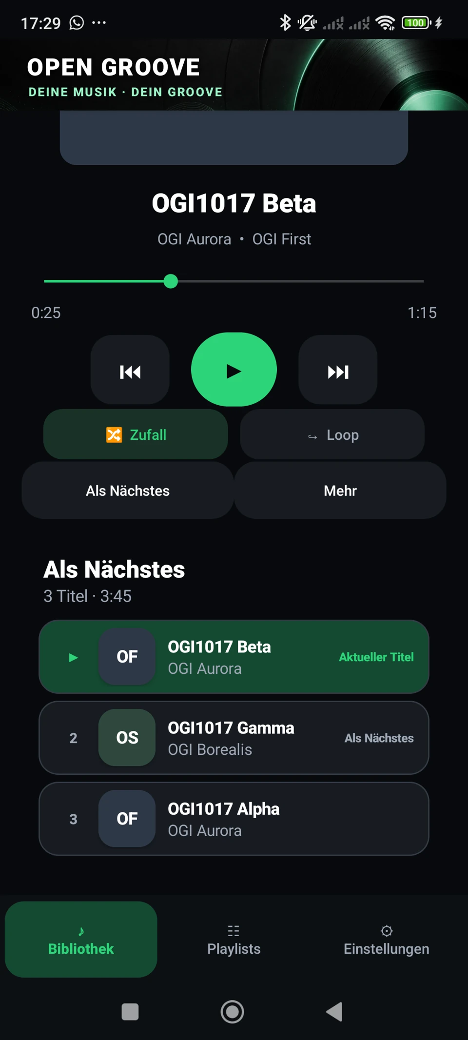 Android: Die aktuelle Abspielliste.