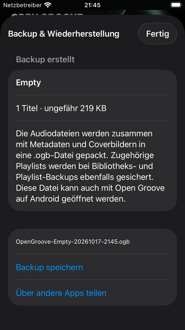 iPhone: Eine erstellte Sicherung speichern oder teilen.